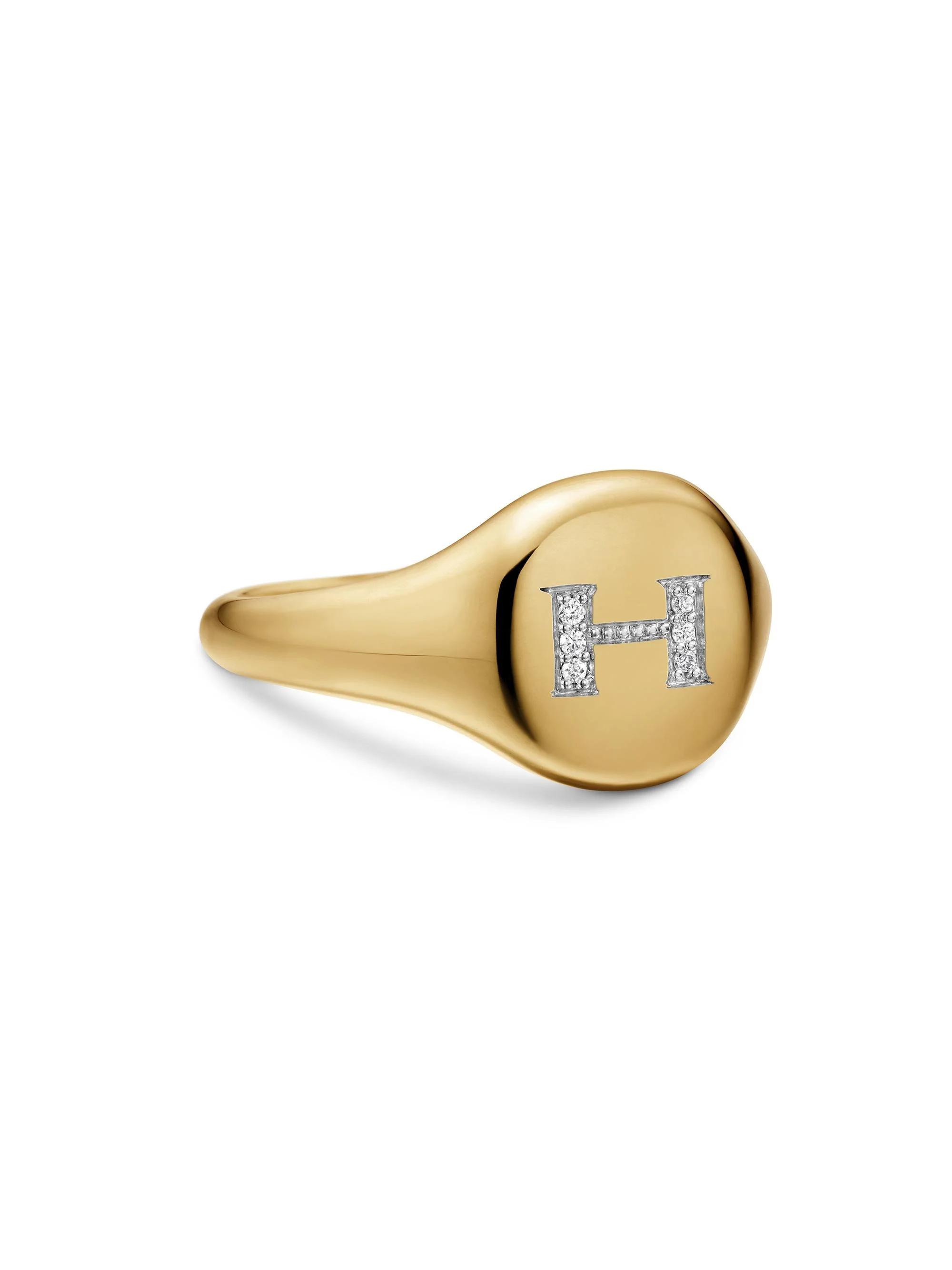 Women's DY Initial Pinky Ring in 18K Yellow Gold - H Letter - 1