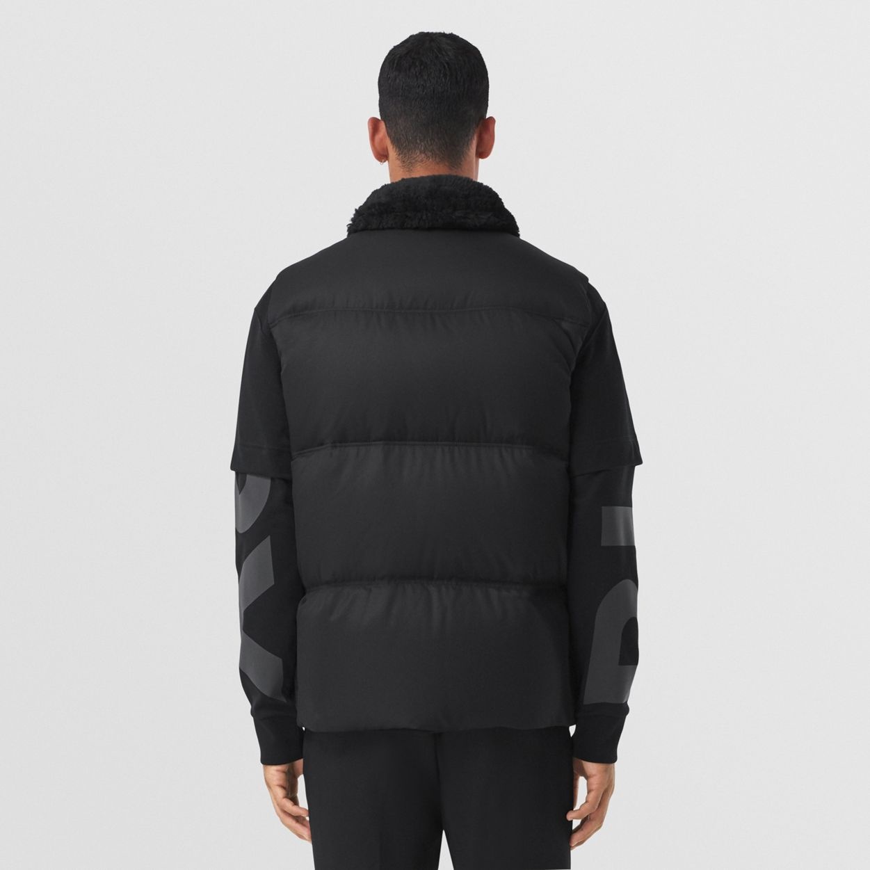Detachable Shearling Collar Cotton Gabardine Gilet - 4