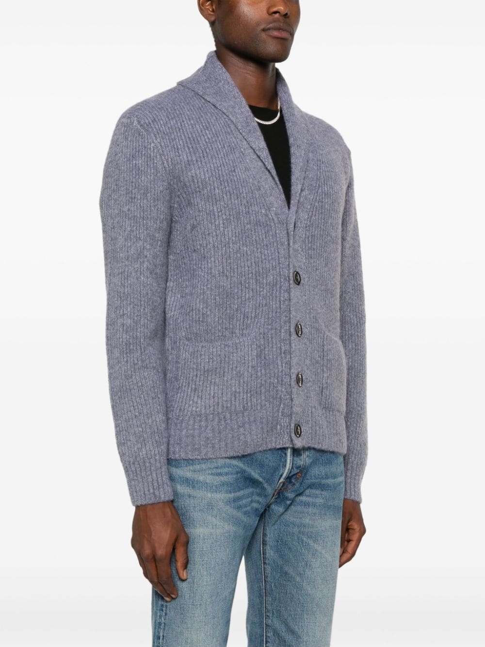 shawl-collar ribbed cardigan - 3