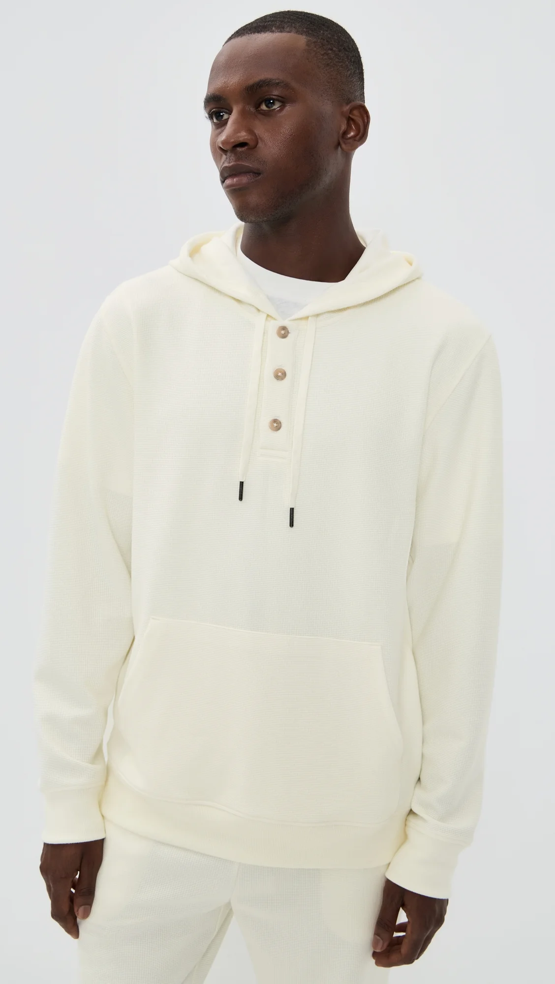 Waffle Half Button Hoodie - 1