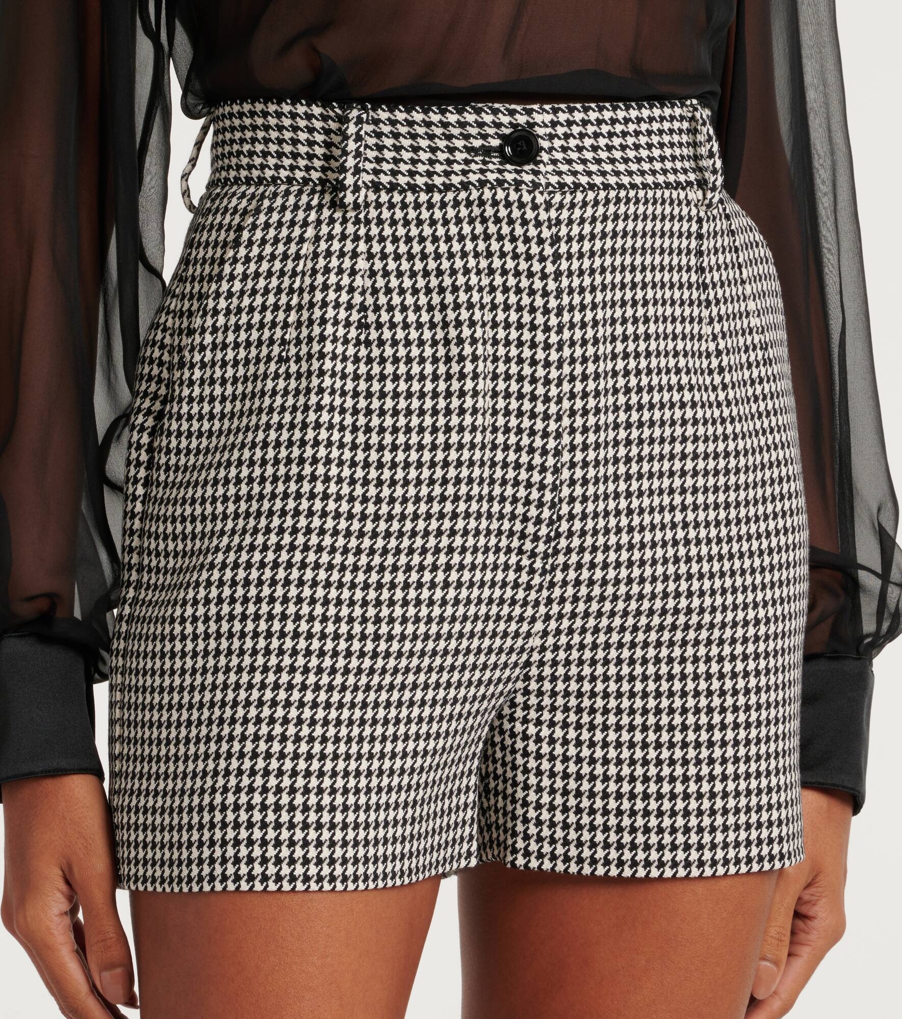 Houndstooth high-rise wool-blend shorts - 4