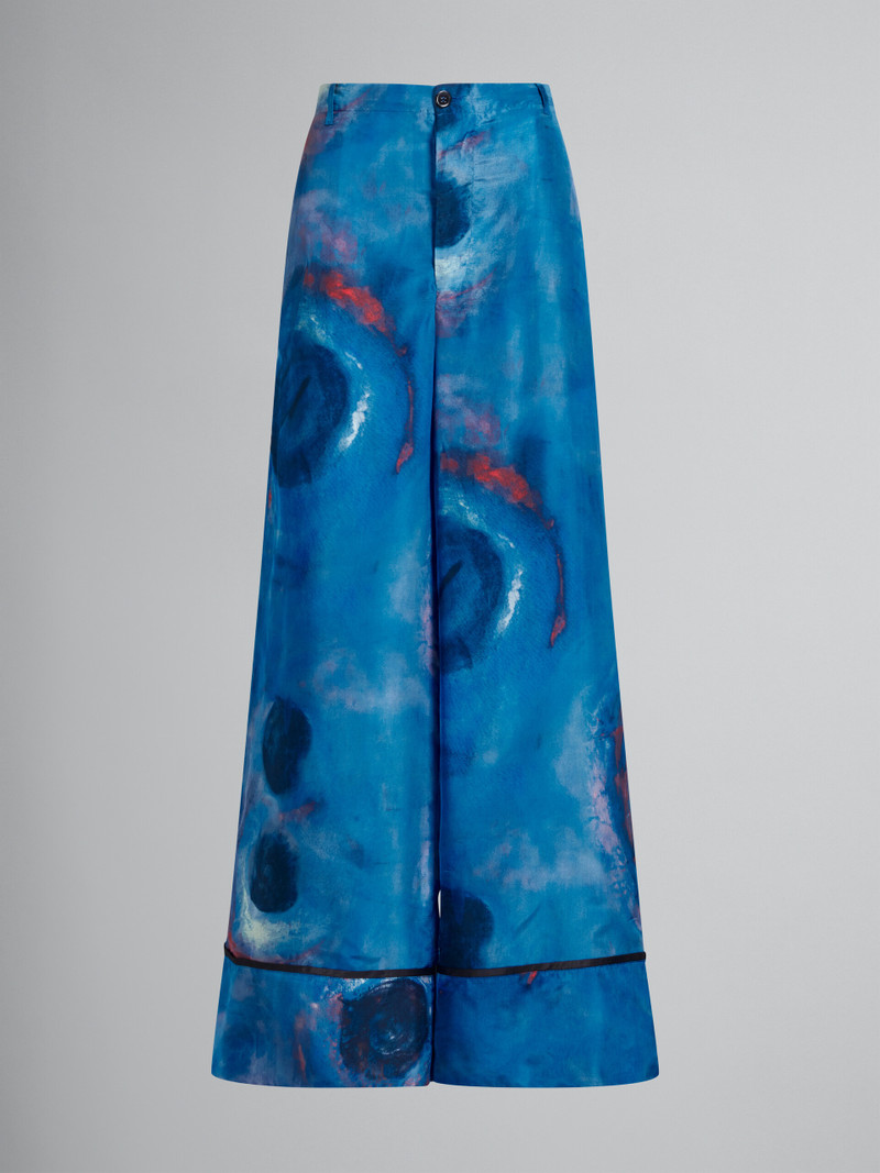 WIDE-LEG SILK TROUSERS WITH BUCHI BLU PRINT 1