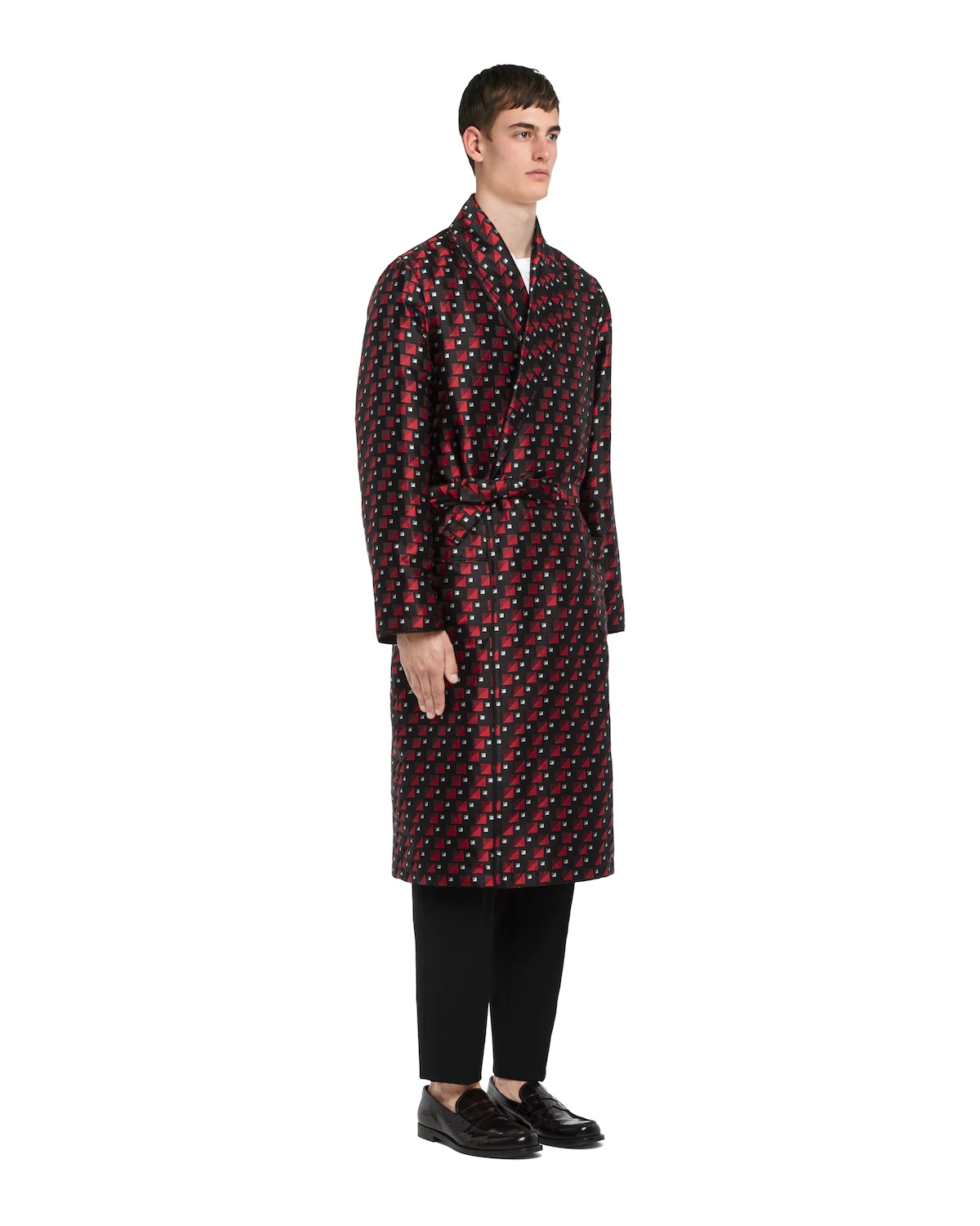 Checked print silk jacquard robe - 4
