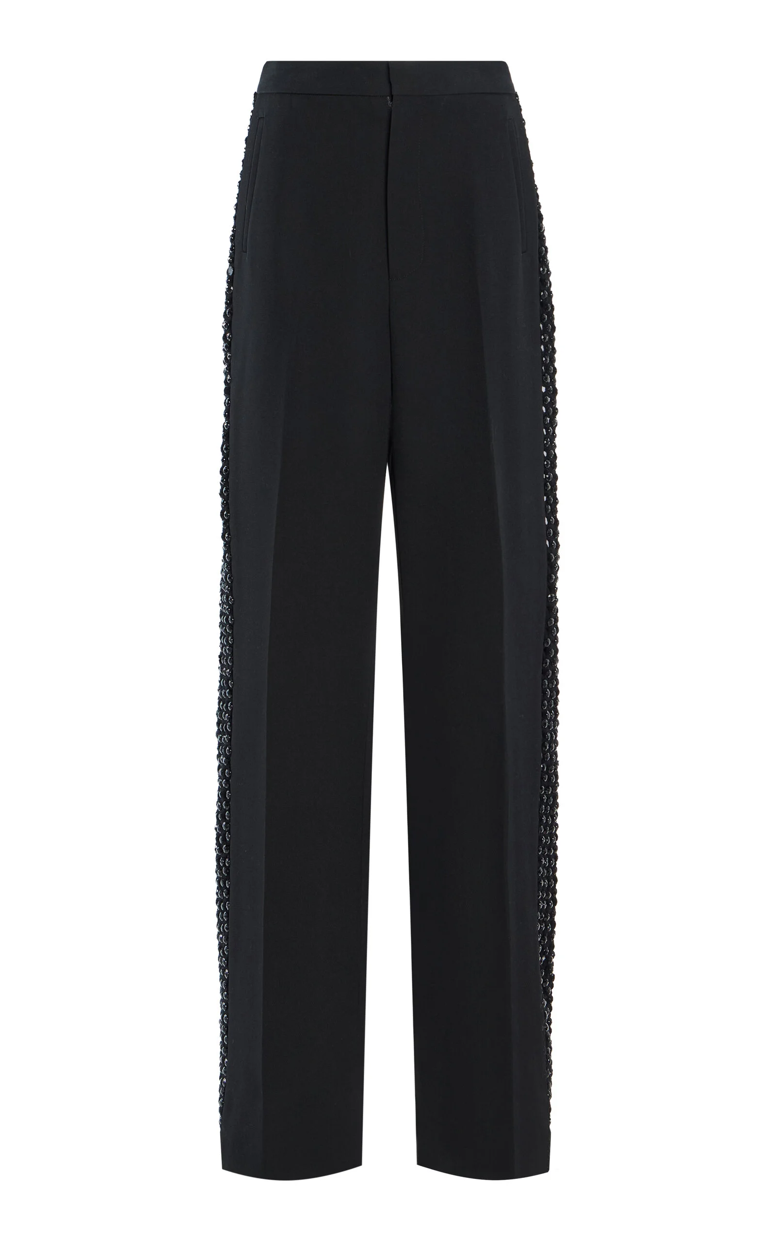 Crystal-Embellished Wool Straight-Leg Pants black - 1