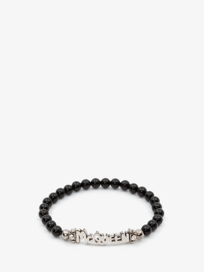 Mcqueen Graffiti Cut-out Beaded Bracelet in Black/silver - 1