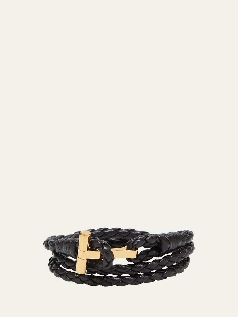Men's Braided Leather T-Wrap Bracelet - 1