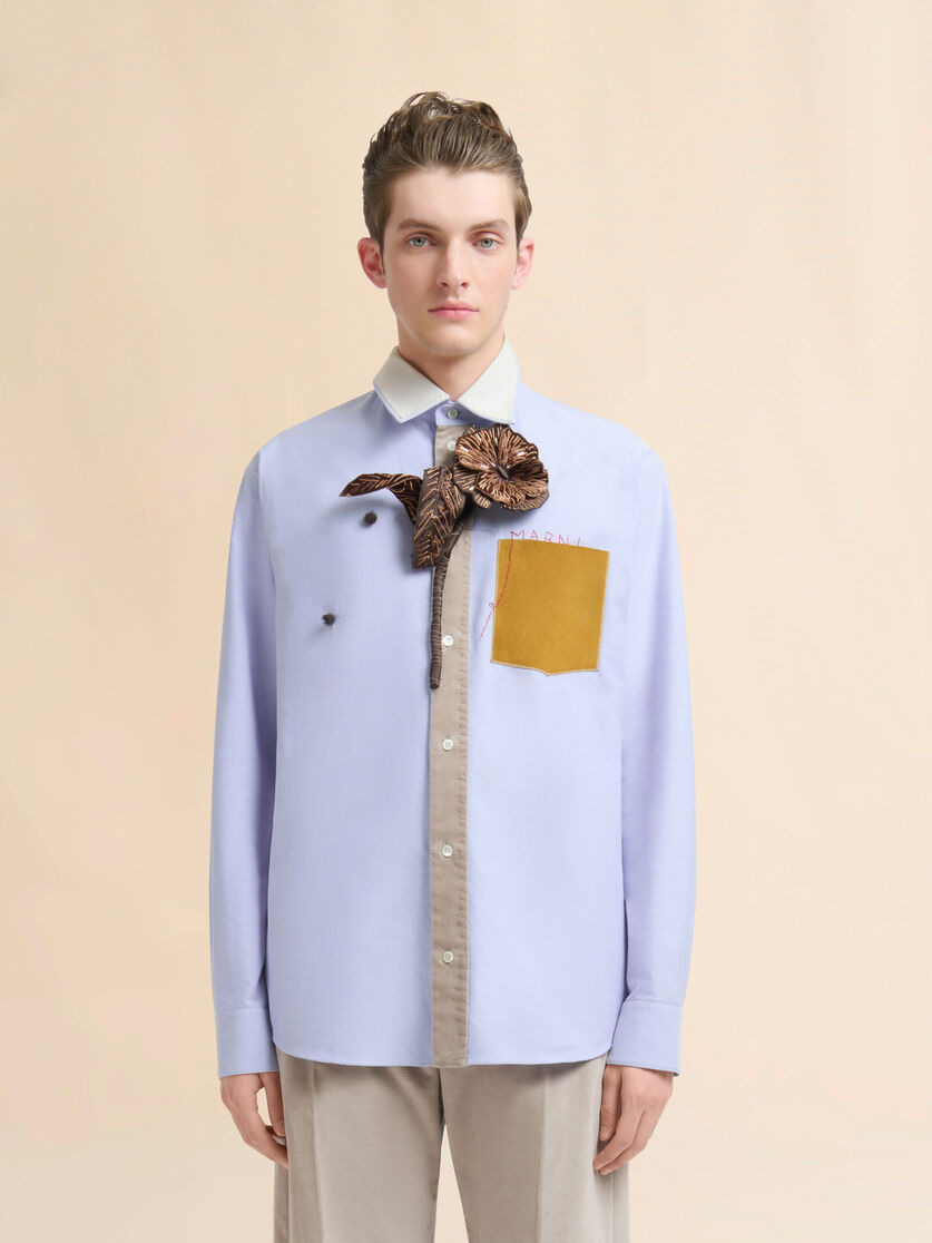BLUE COTTON SHIRT WITH MARNI MENDING EMBROIDERY - 2