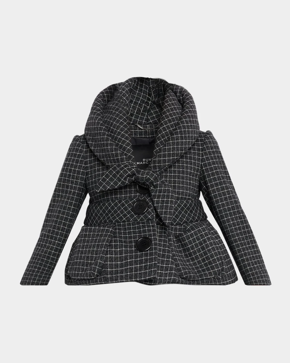 Check Wool Padded Crop Hooded Jacket - 1