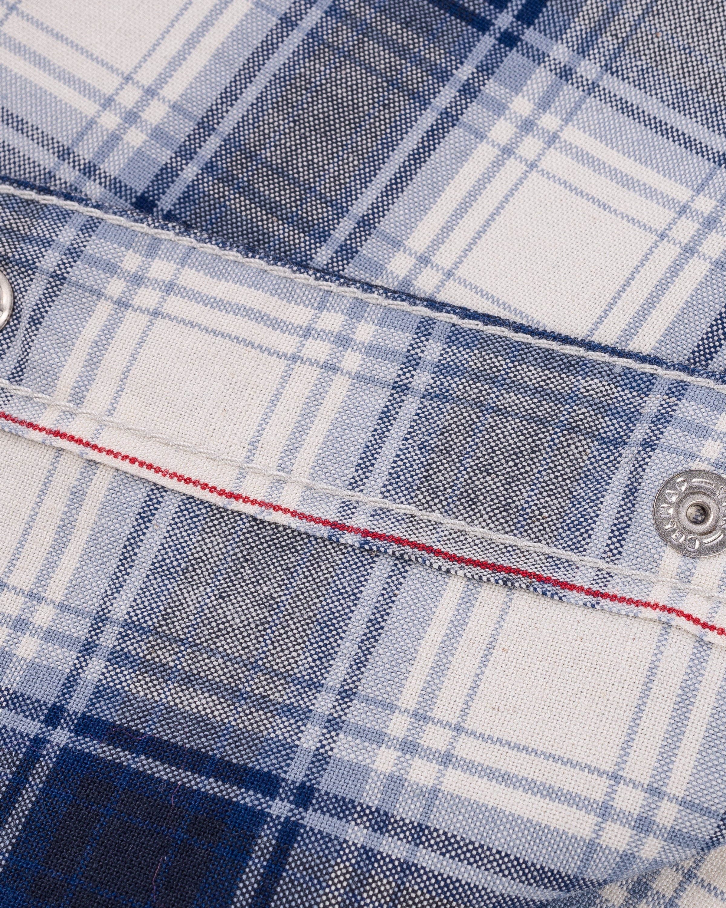 5OZ SELVEDGE SHORT SLEEVED MADRAS CHECK WESTERN SHIRT - BLUE - 14