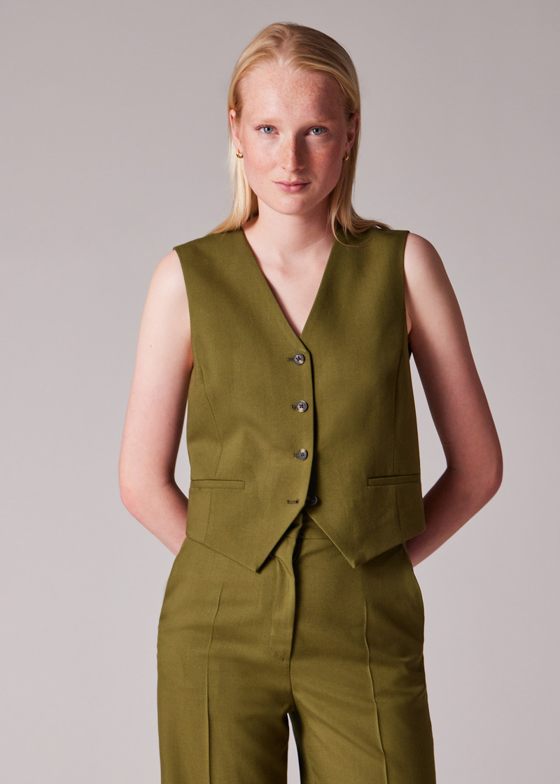 Women's Olive Green Wool Waistcoat 4