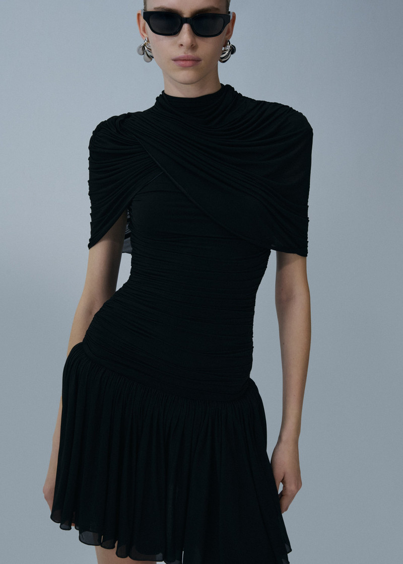 MAGDA BUTRYM Drop-waist wrap mini dress in black outlook