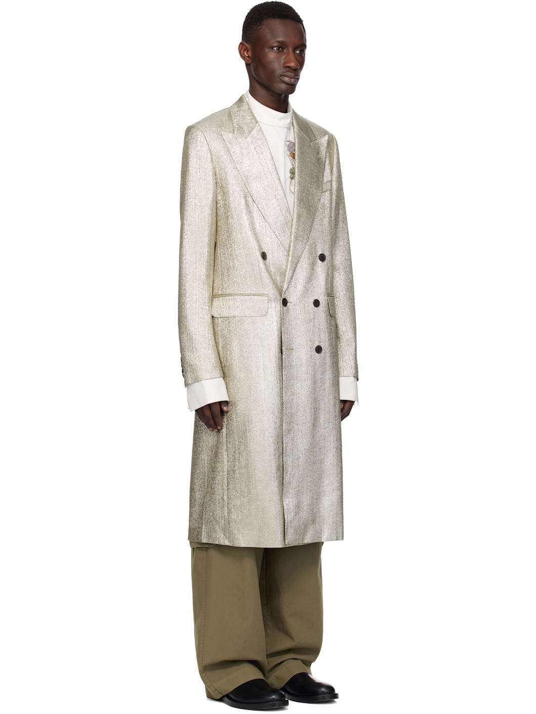 Silver Peaked Lapel Coat - 2