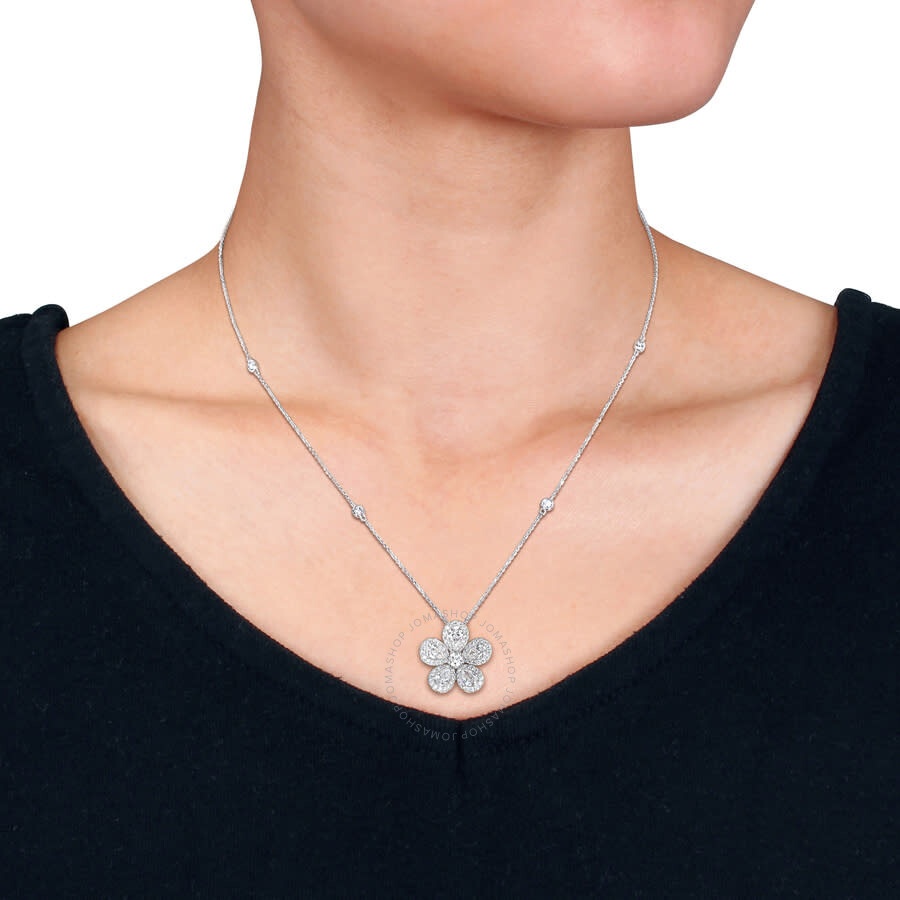 Created Forever - Created Forever 3 1/4ct TW Lab-Grown Diamond Flower Pendant with Chain in 14k White Gold - 17 in - 5