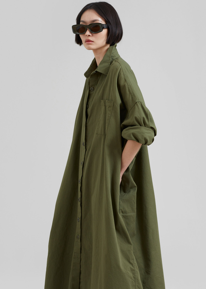 Kason Oversized Shirt Dress - Dark Olive 4