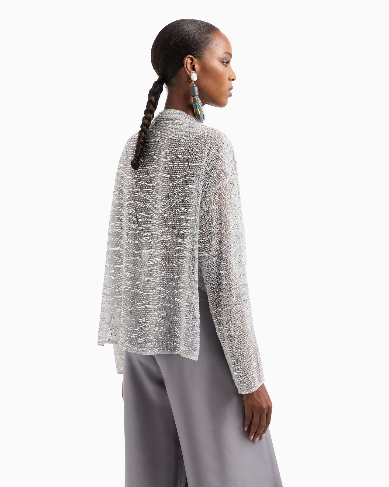 DRAPED BLOUSE WITH LUREX AND CRYSTAL EMBROIDERY - 3