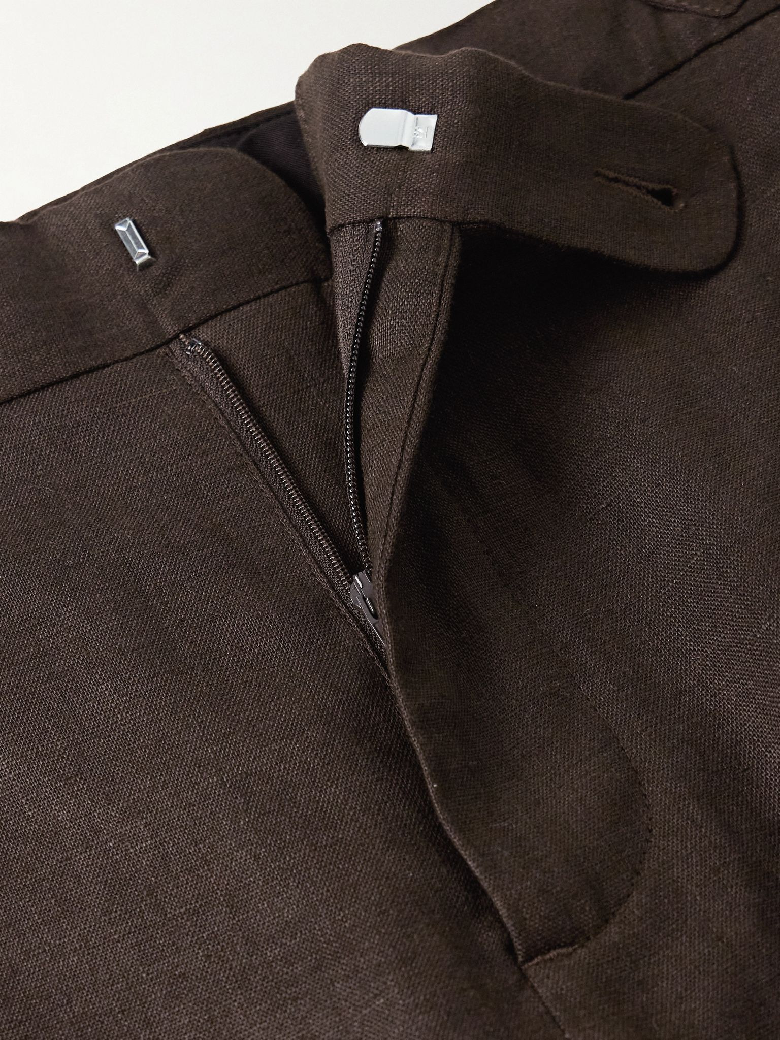 Straight-Leg Linen Suit Trousers Brown - 6