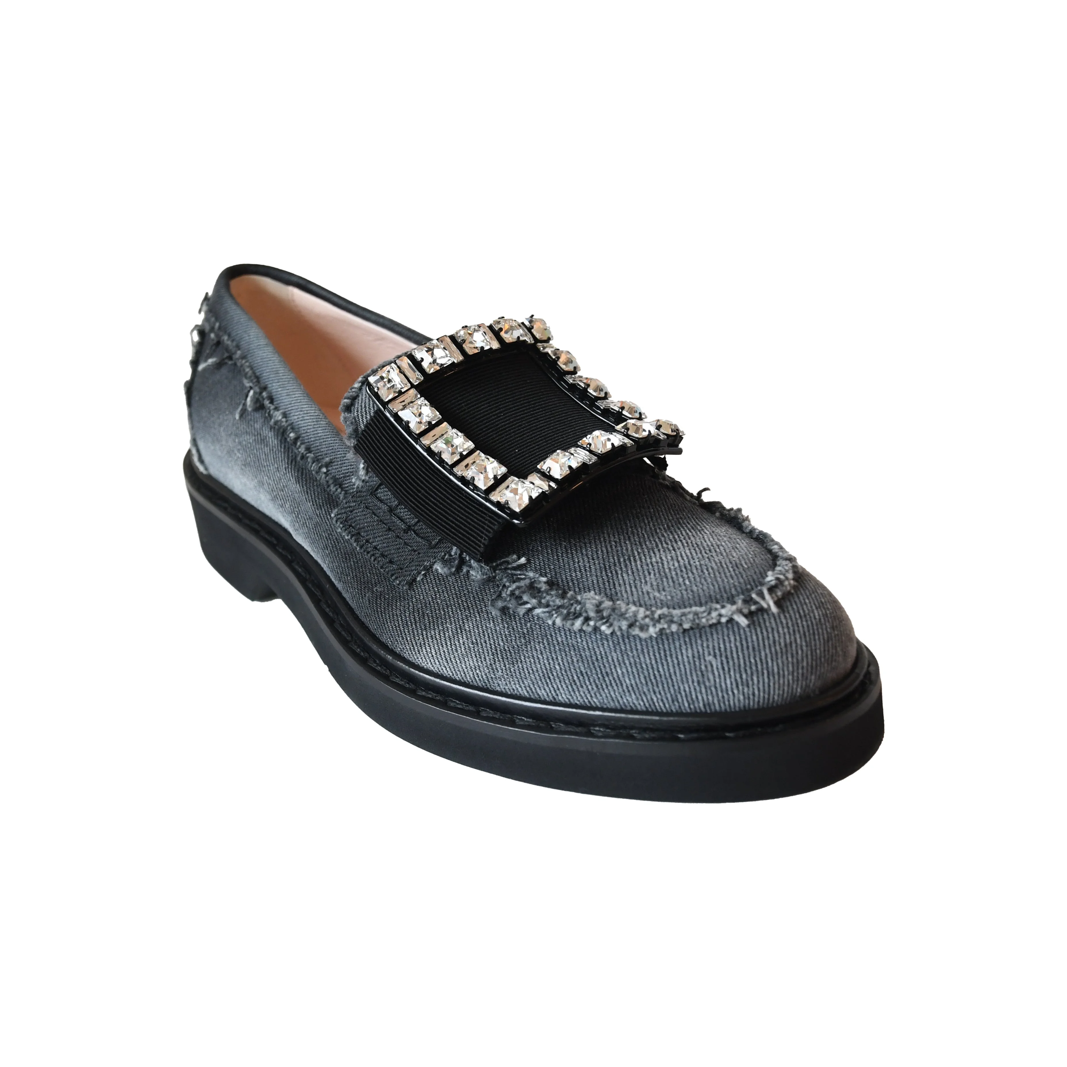 Roger Vivier Viv' Ranger embellished denim loafers 25 Black - 1