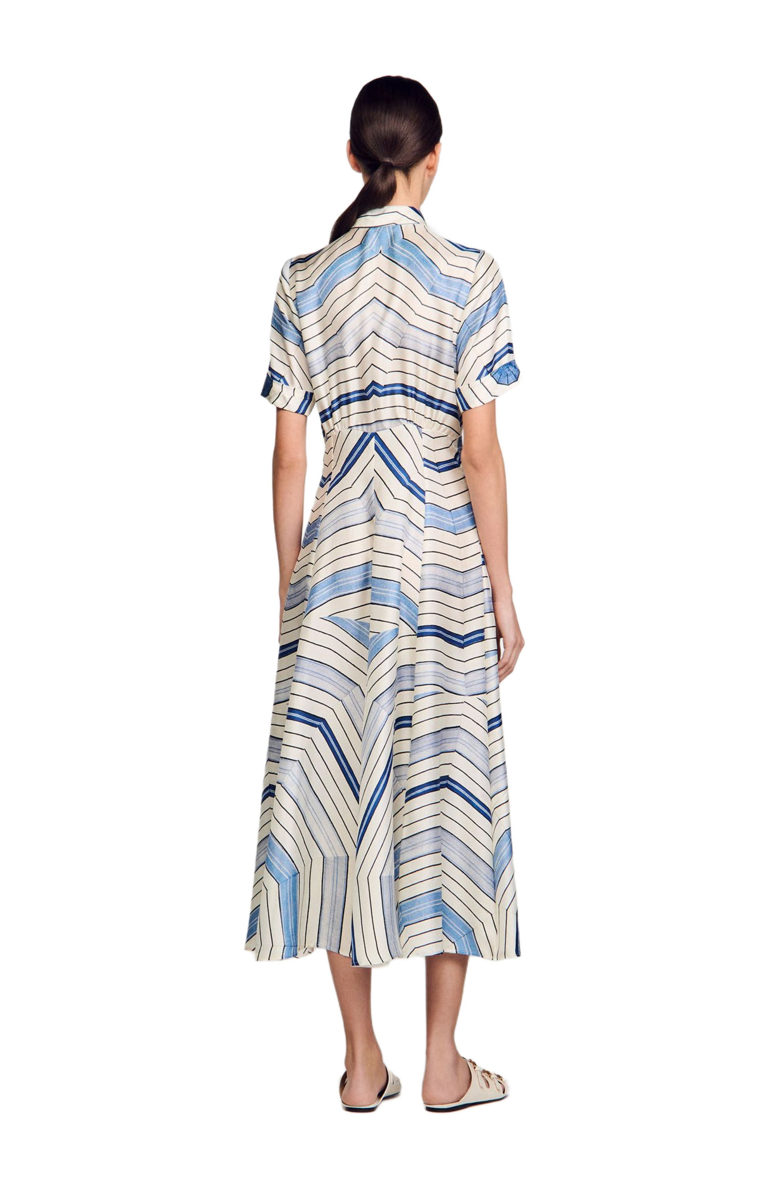 SANDRO Spiral-motif silk midi dress in Sky Blue at Nordstrom - 2