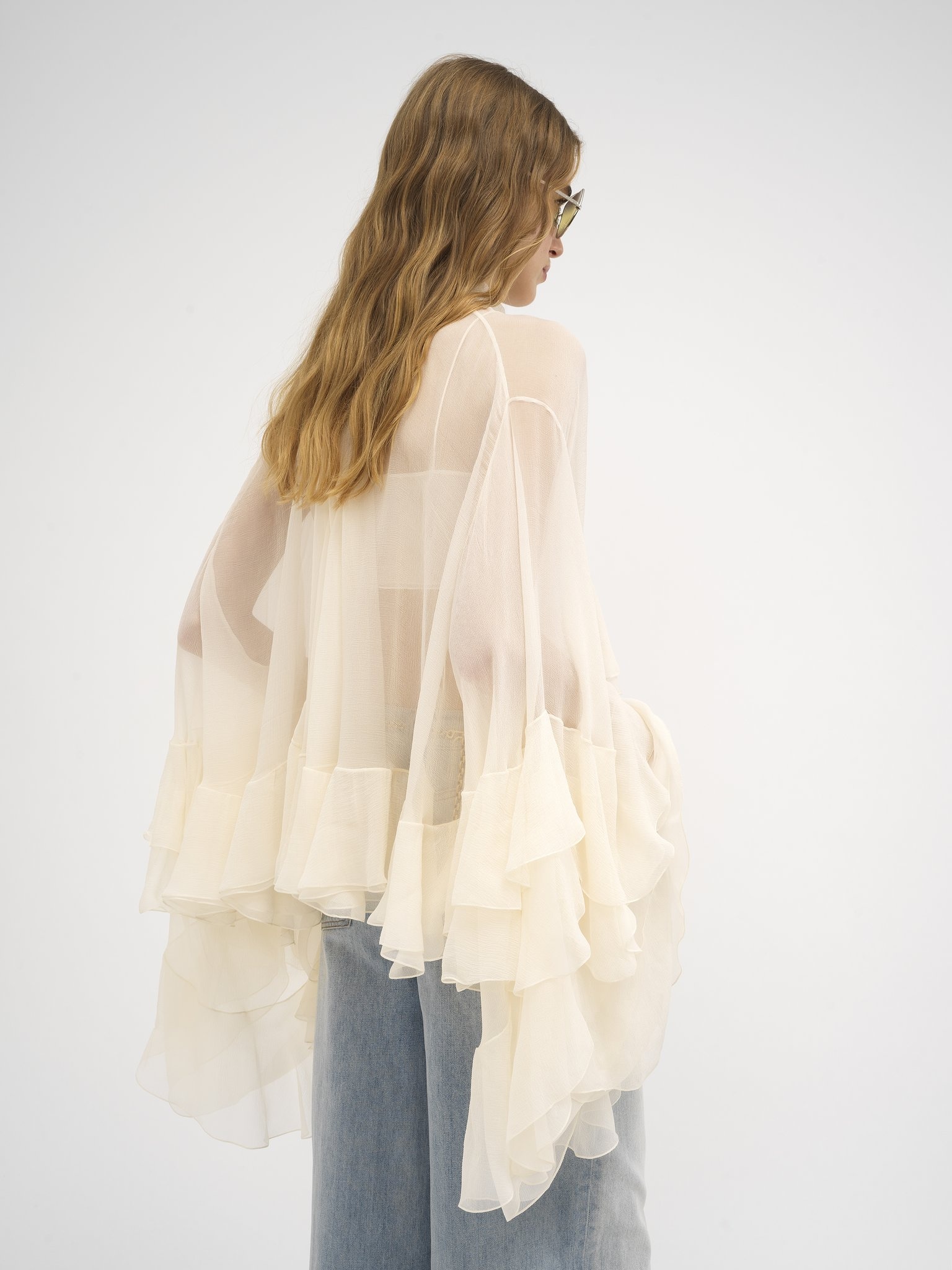 HIGH-LOW RUFFLE TOP IN SILK MOUSSELINE - 5