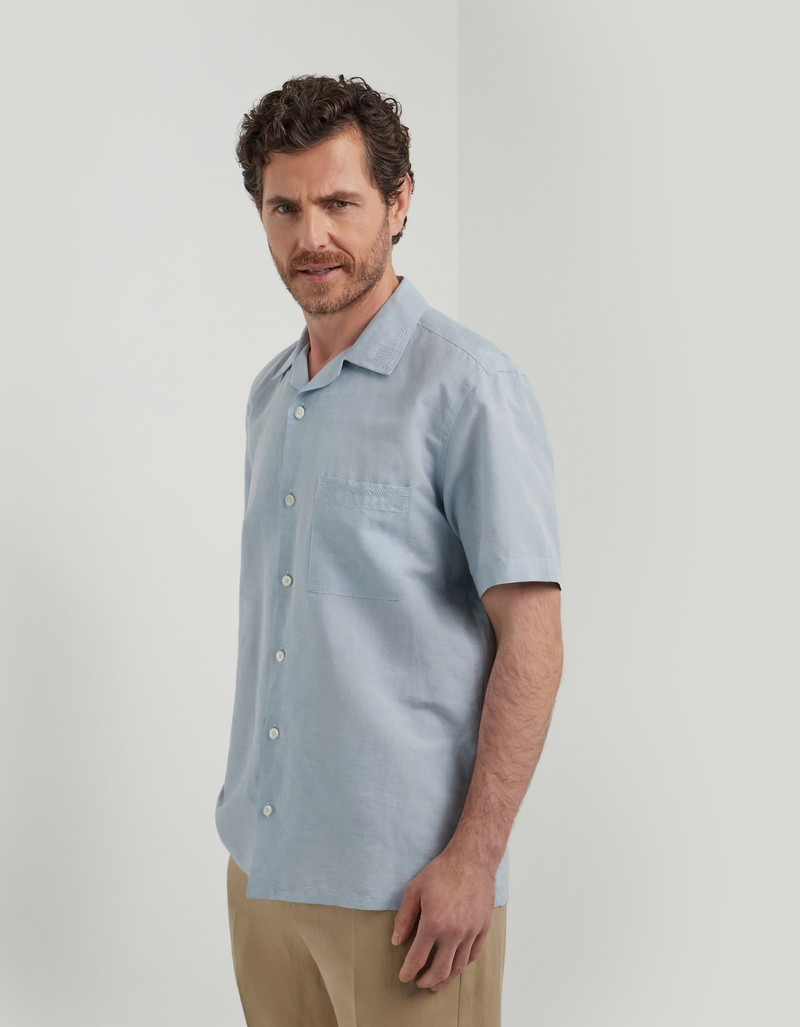 Canali CASUAL BOXY FIT SHIRT IN LIGHT BLUE LINEN-COTTON WITH EMBROIDERY outlook