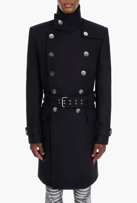 Black double-breasted wool coat - 5