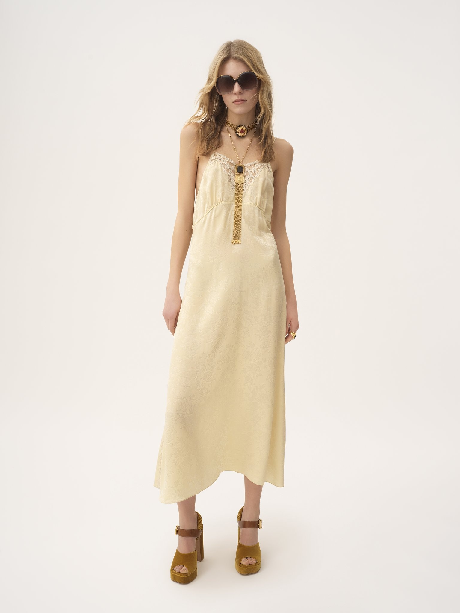 THIN-STRAP MIDI DRESS IN SILK JACQUARD & LACE - 3
