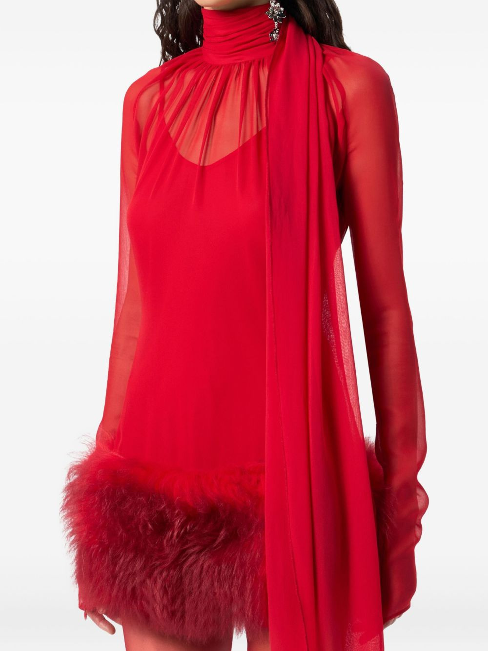 high-neck long-sleeves mini dress - 5