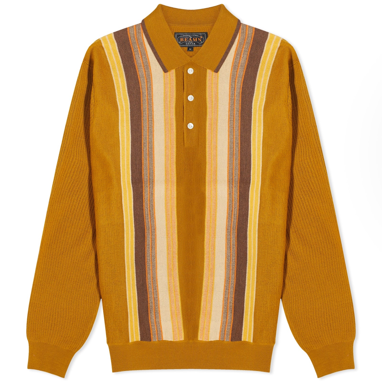 Beams Plus Stripe Knit Long Sleeve Polo - 1