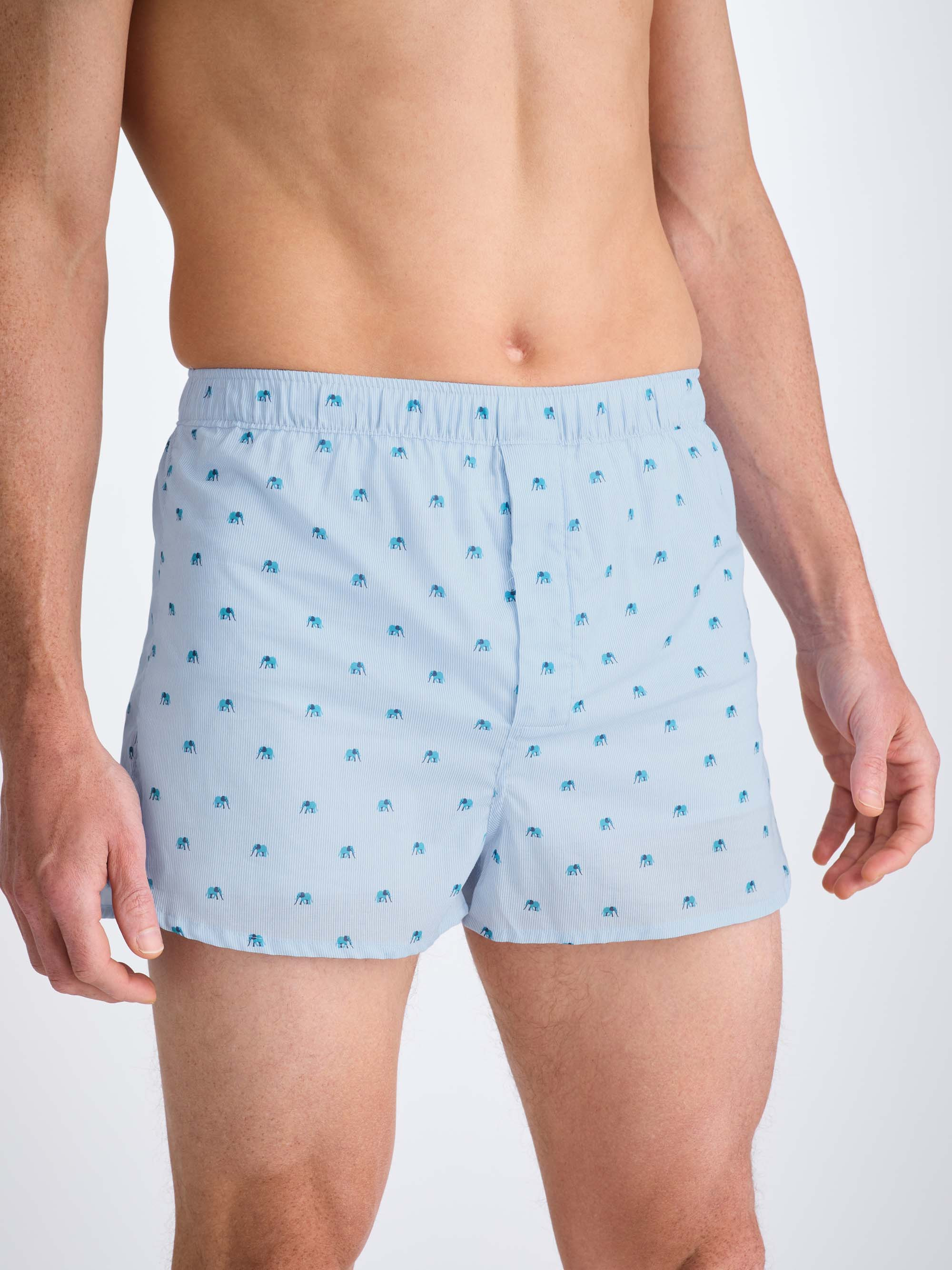 Men's Modern Fit Boxers Cotton Batiste Blue Elephant Print - 3