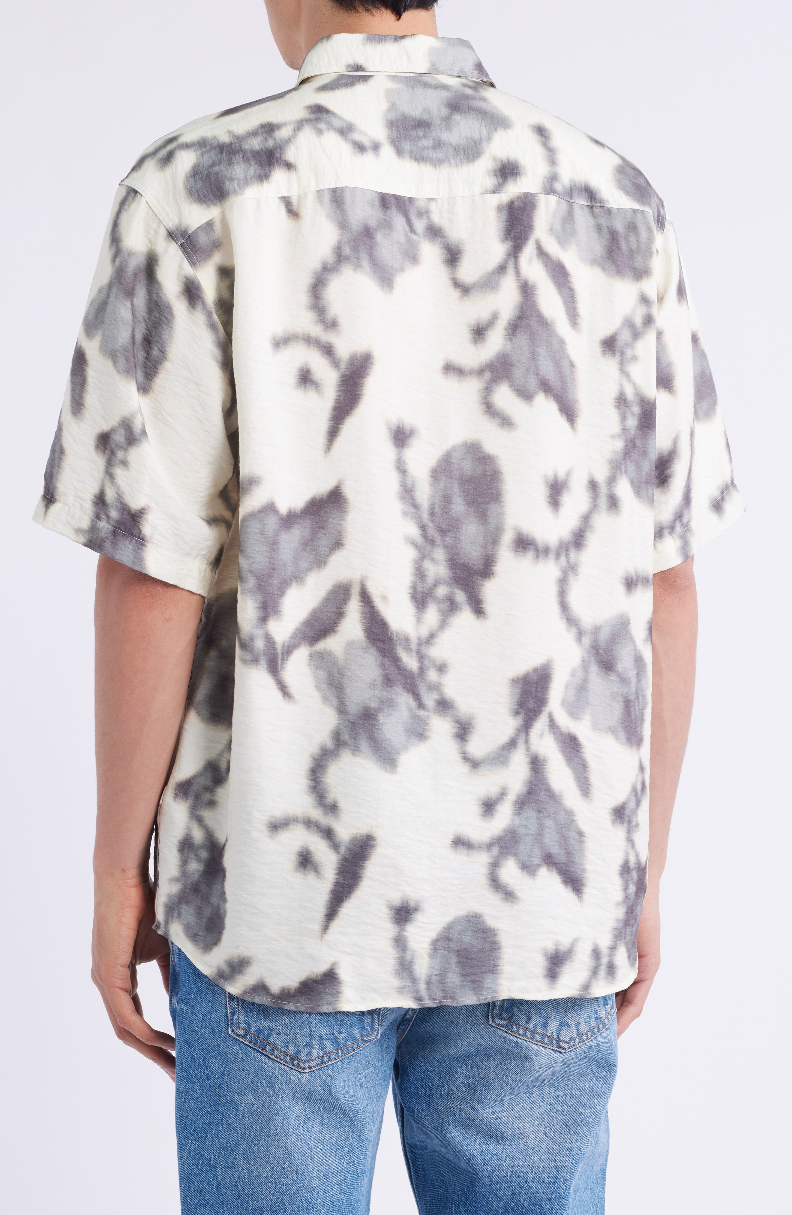 NN07 Freddy 5971 Abstract Floral Short Sleeve Modal Blend Button-Up Shirt in Ecru Print at Nordstrom - 3