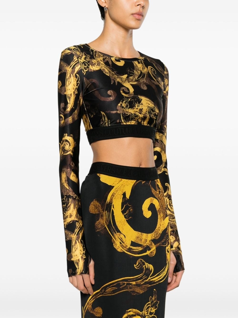 baroque-print cropped top - 3