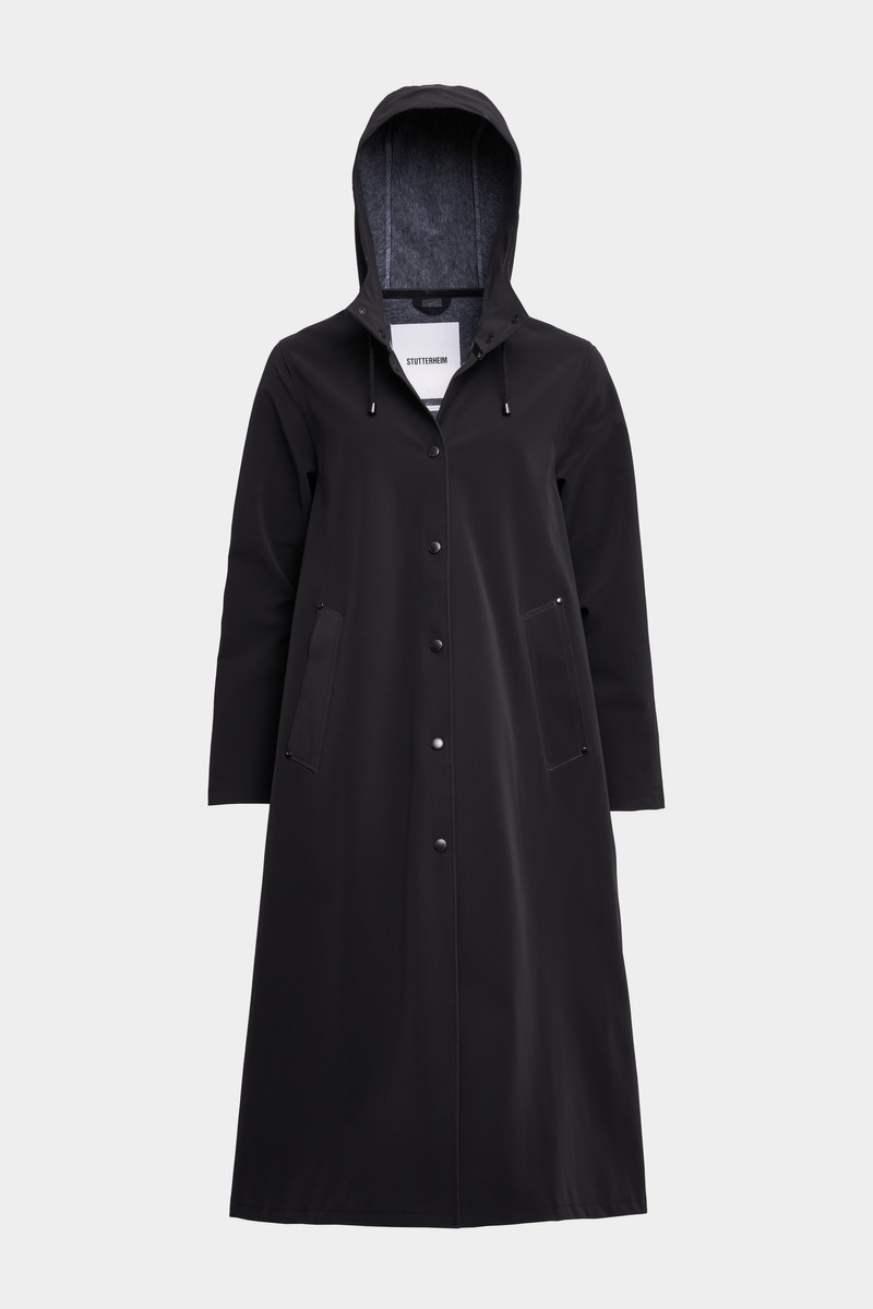 Mosebacke Long Print Matte Raincoat Black 5