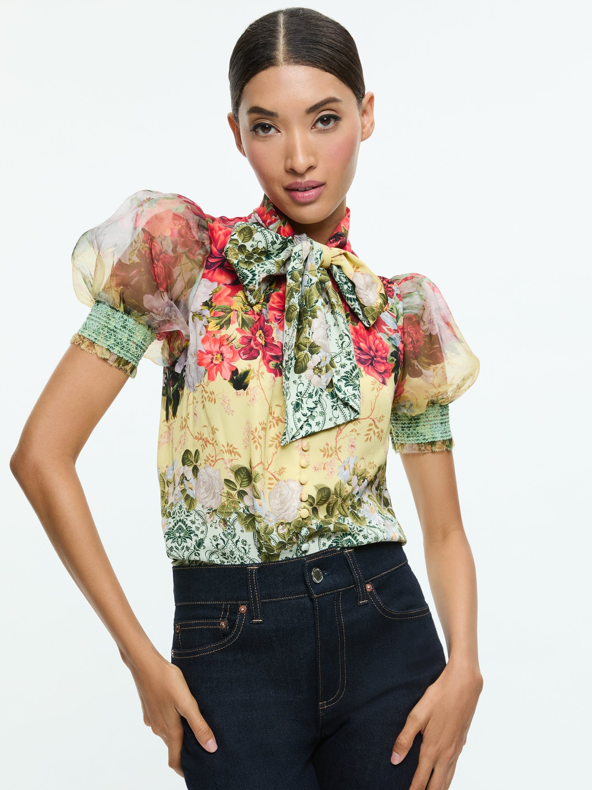 BRENTLEY TIE NECK PUFF SLEEVE BLOUSE - 2