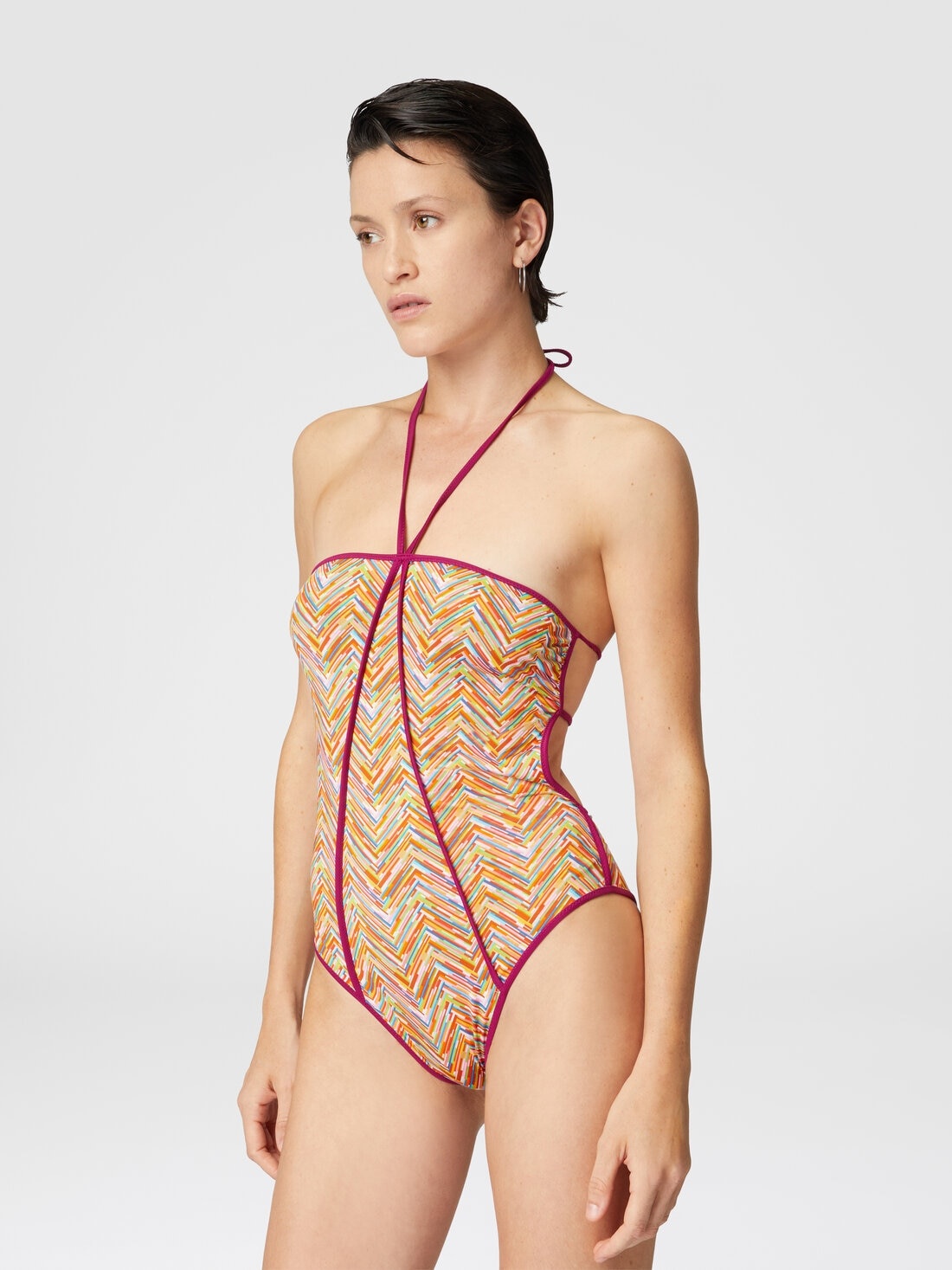 Reversible one-piece swimsuit with print and contrasting piping - 2
