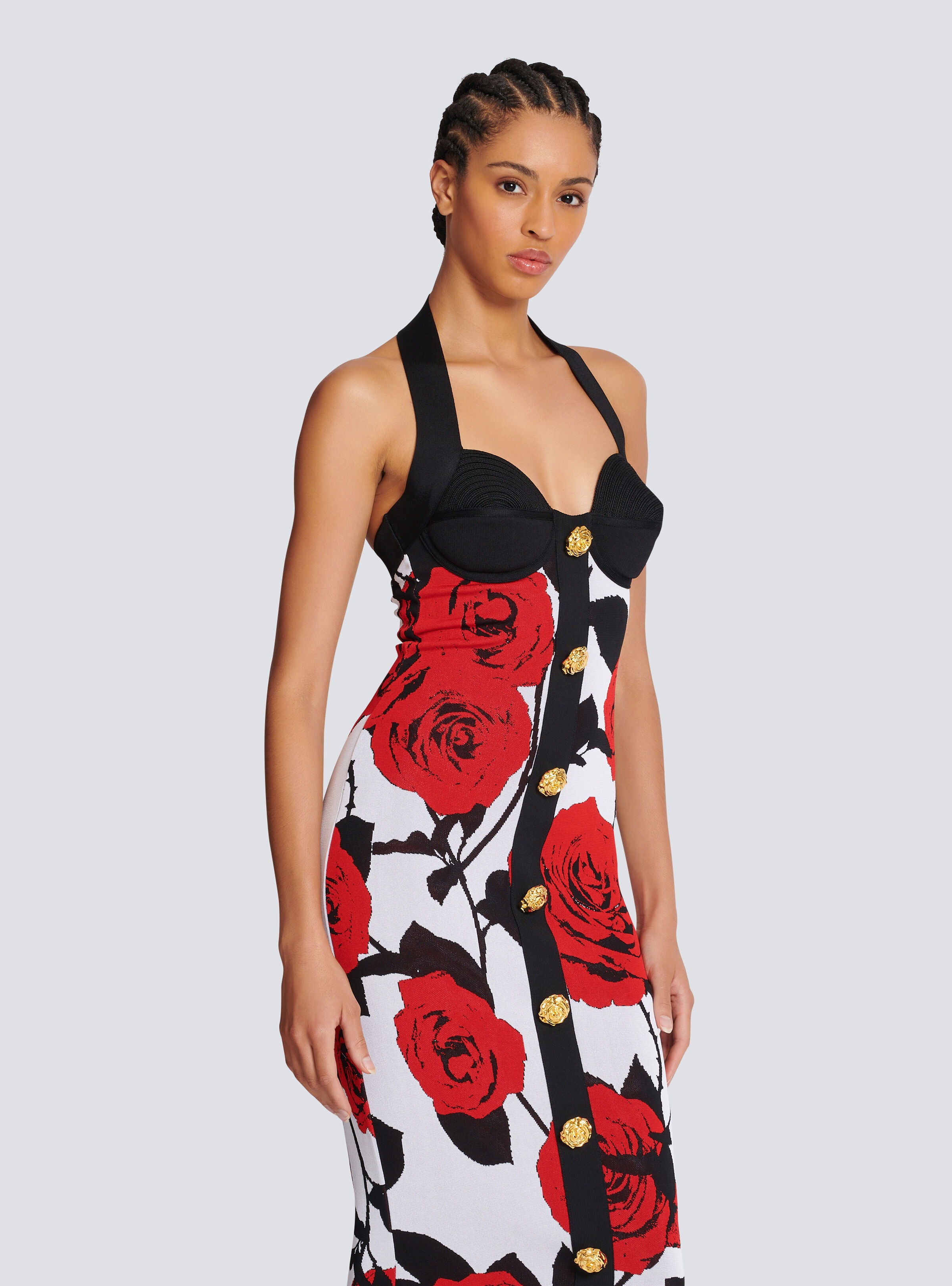 Halterneck dress in Red Roses jacquard knit - 7