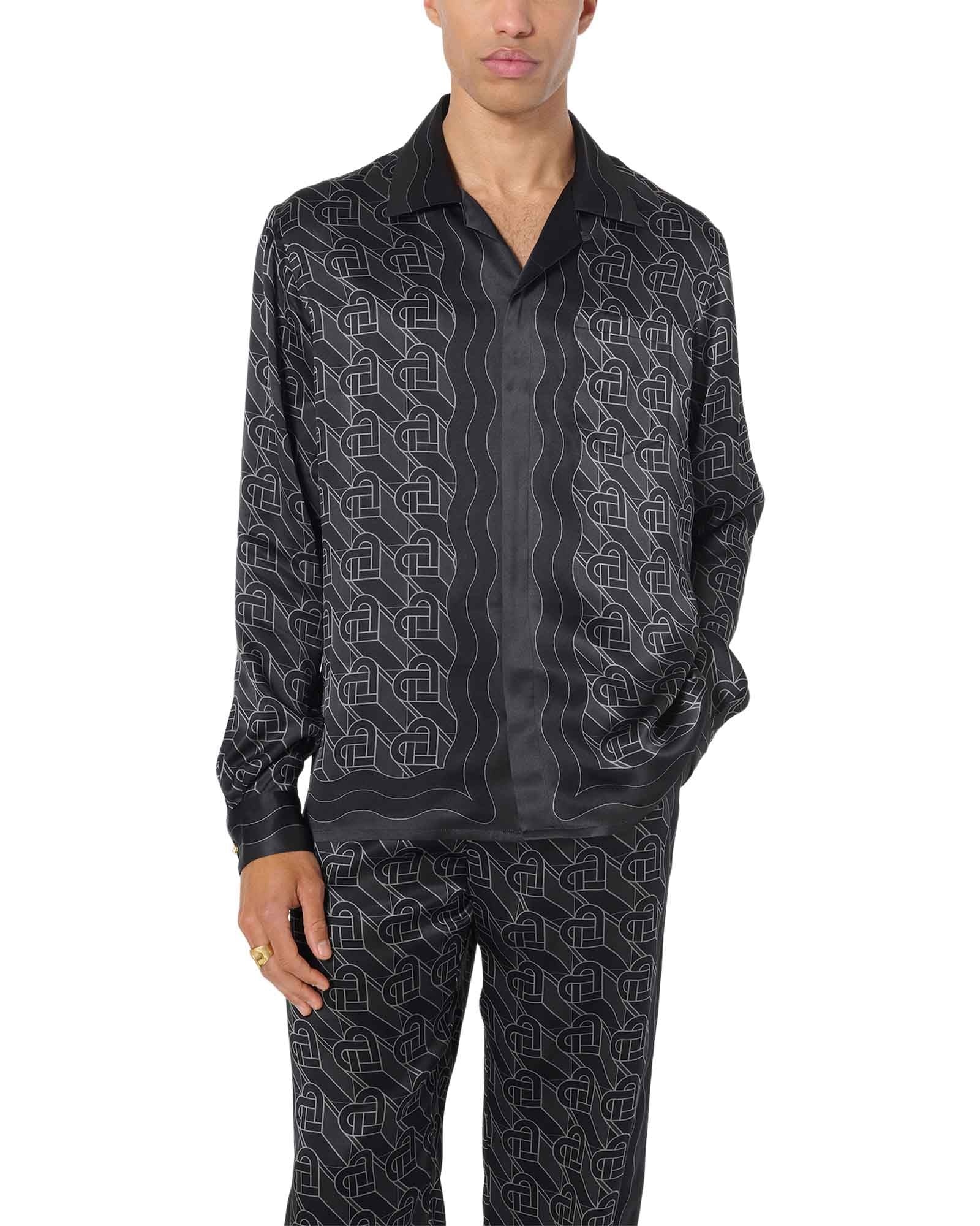 casablanca silk printed long sleeve shirt laurel monogram dark