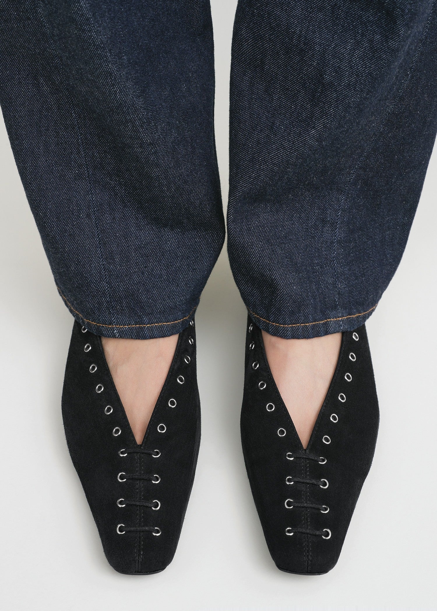 Suede lace-up ballerinas black - 2