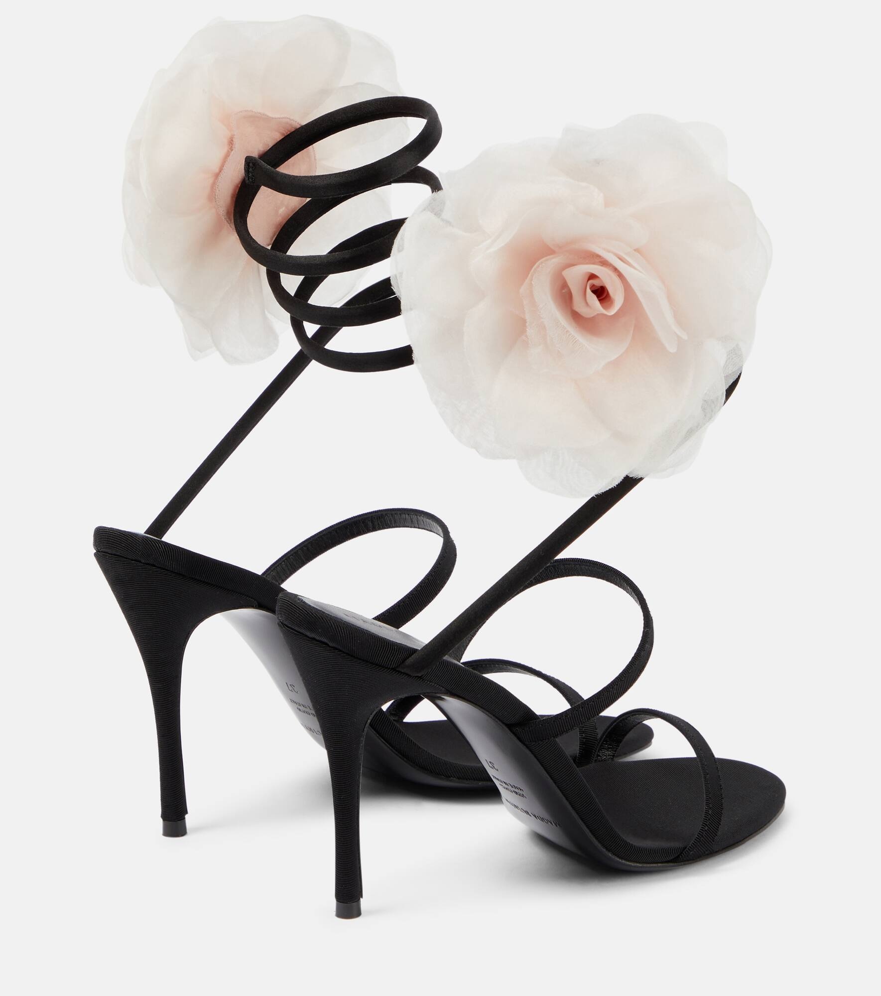 Floral-appliqué satin sandals - 3