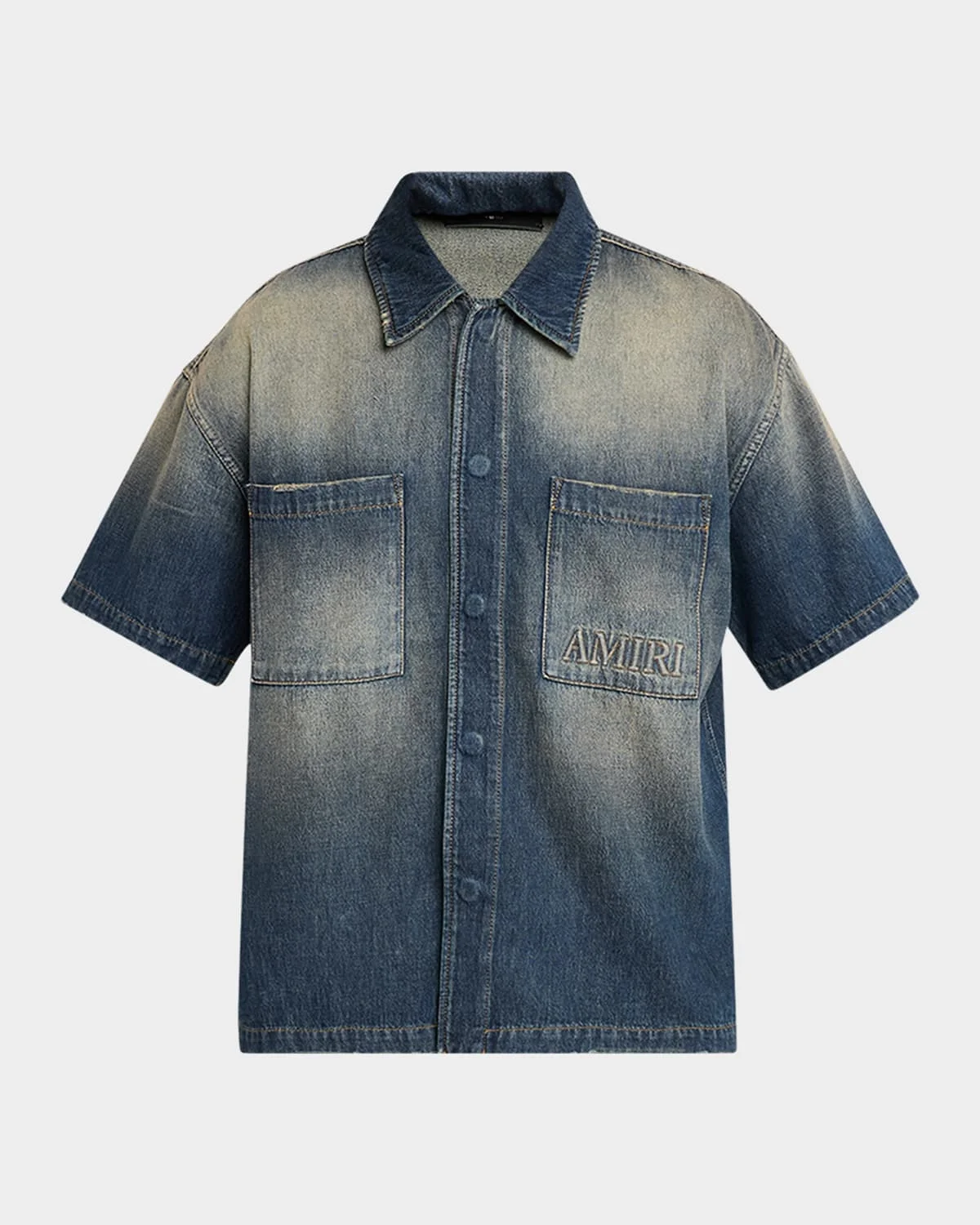 Men's Denim Embossed-Logo Short-Sleeve Shirt - 1