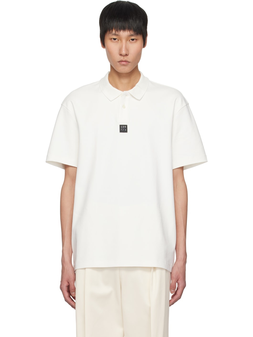 White Stacked Logo Interlock-Cotton Polo - 1
