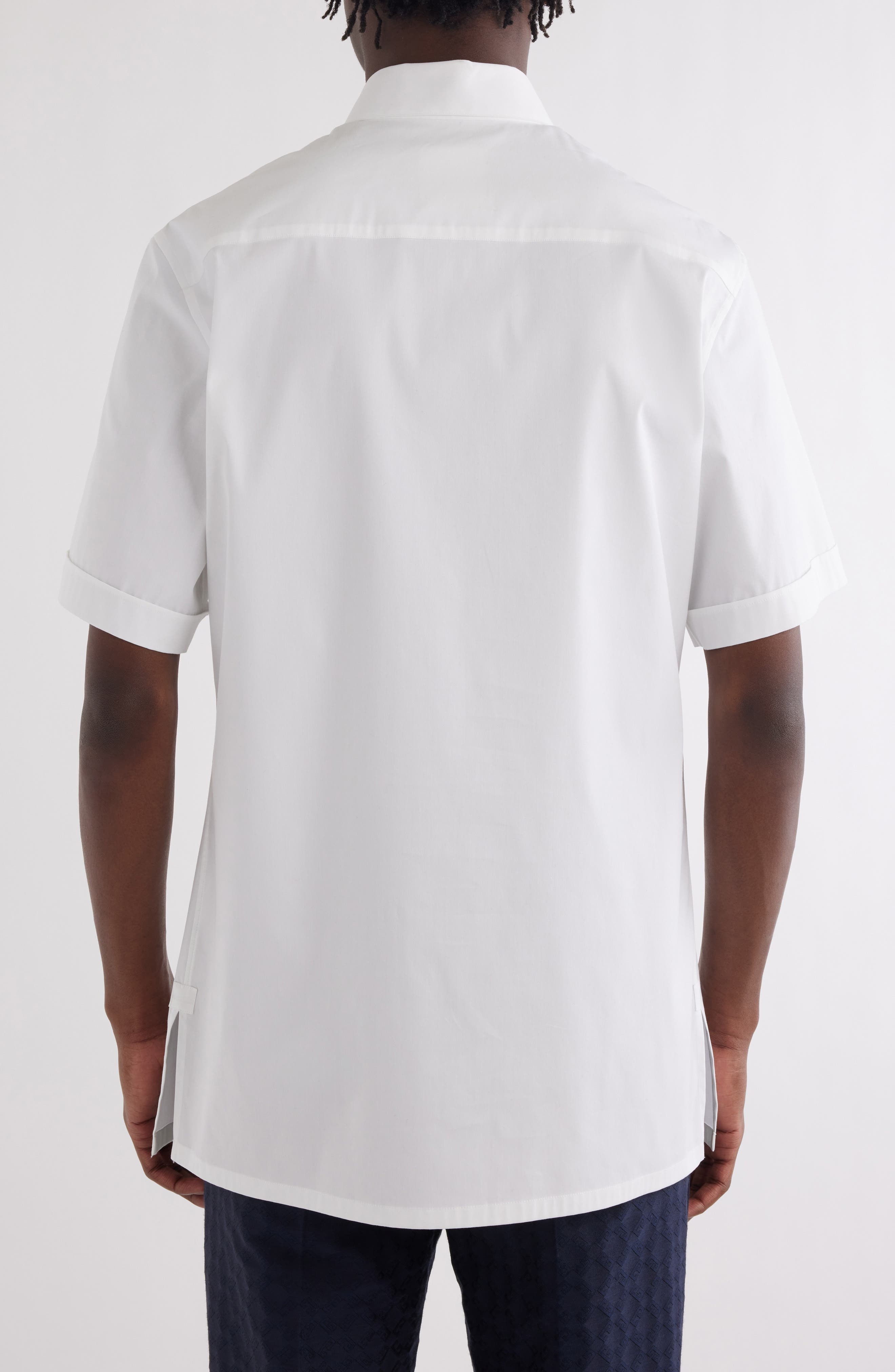 Givenchy Military Short Sleeve Cotton Blend Button-Up Shirt in White at Nordstrom - 3