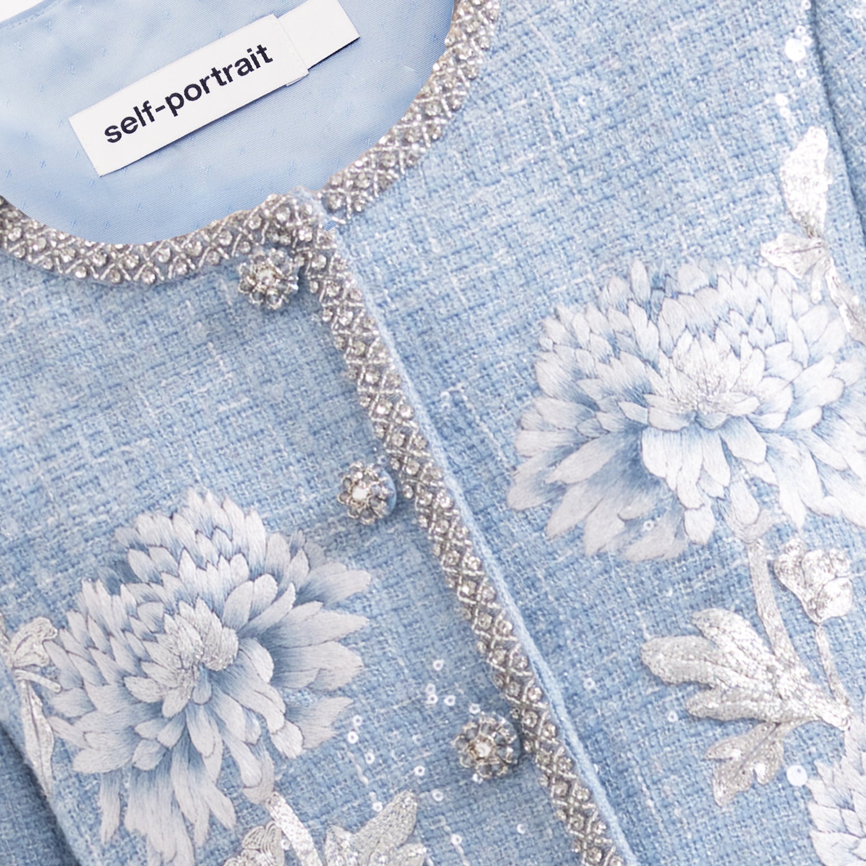 Blue Embroidered Boucle Jacket - 5