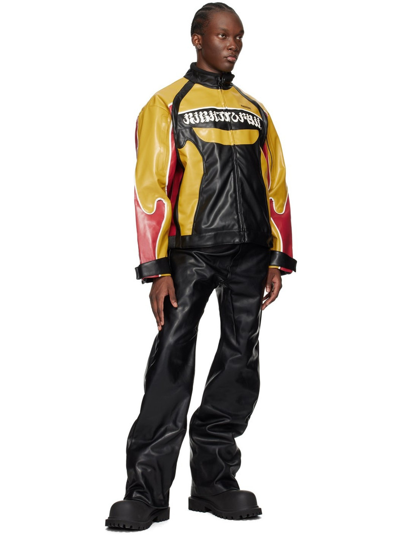 KUSIKOHC Black & Yellow Rider Faux-Leather Jacket outlook