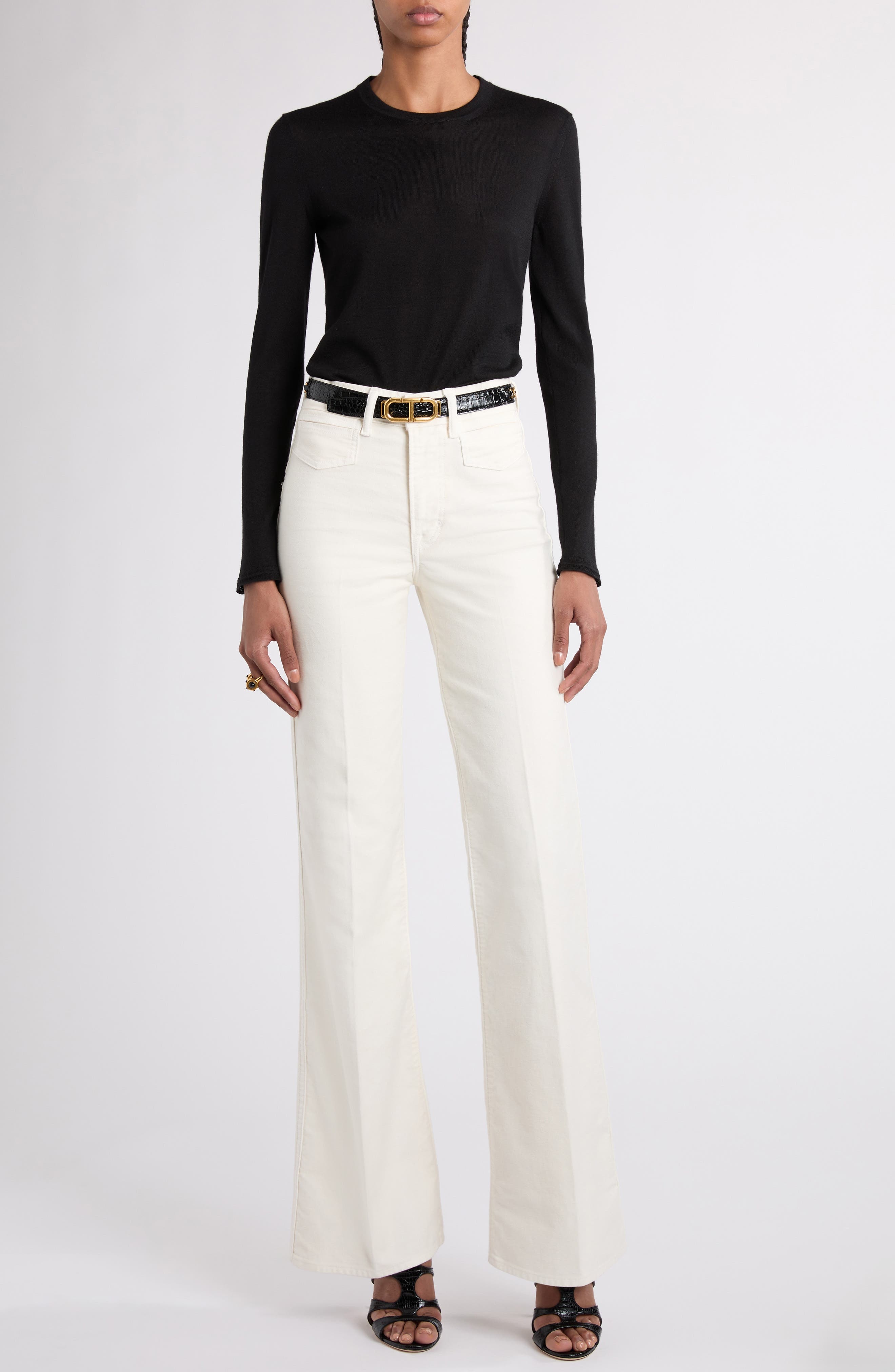 TOM FORD Fine Gauge Cashmere & Silk Crewneck Sweater in Lb999 Black at Nordstrom - 2