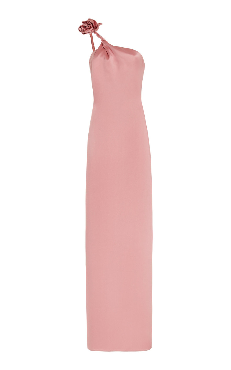 Rose-Detailed One-Shoulder Silk Dress pink 1