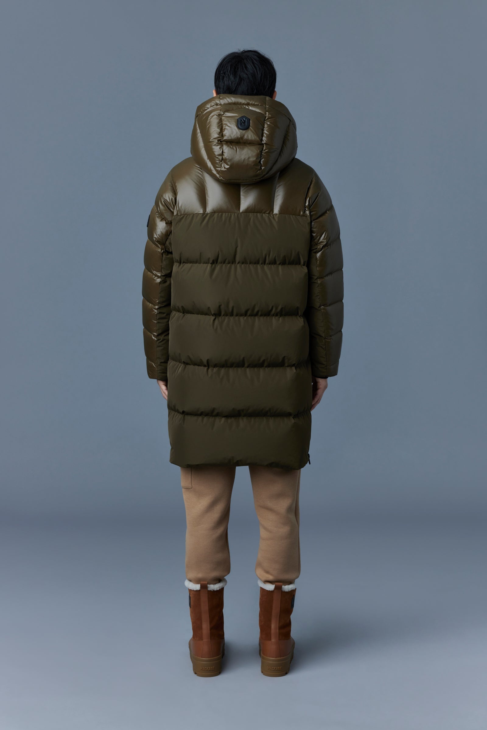 KAZUYA mixed-media down coat with hood - 4