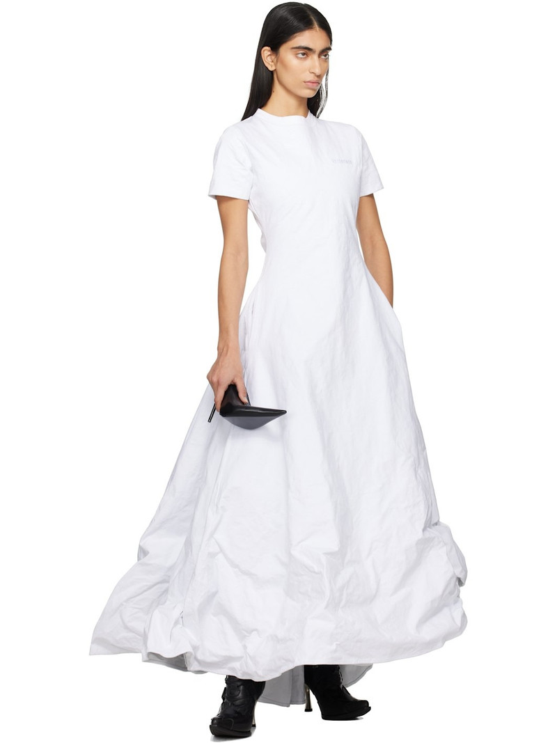 VETEMENTS White Metalized Wrinkled Logo Embroidered T-Shirt Maxi Dress outlook