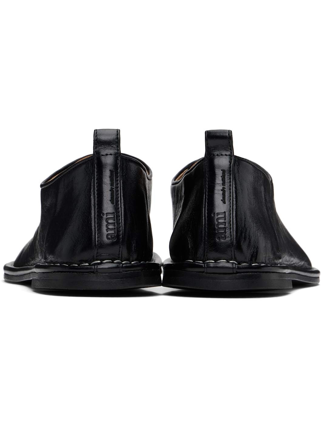 Black Leather One Cut Oxfords - 2