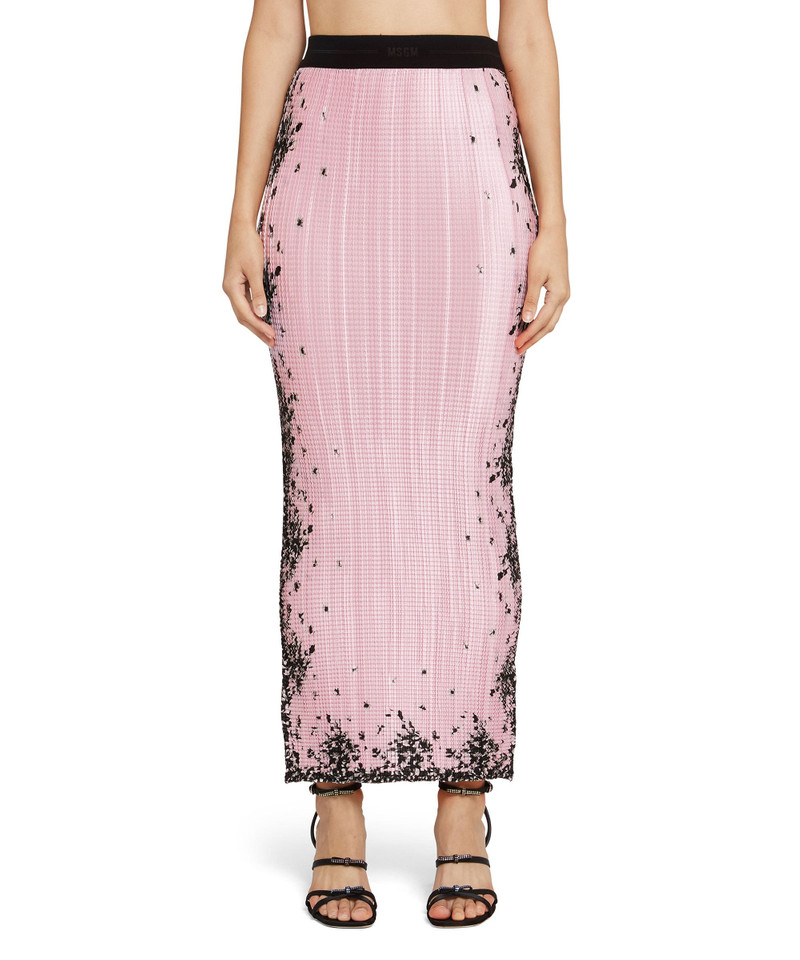 MSGM 공단 긴 스커트 마이크로 주름과 "blossom"인쇄 outlook