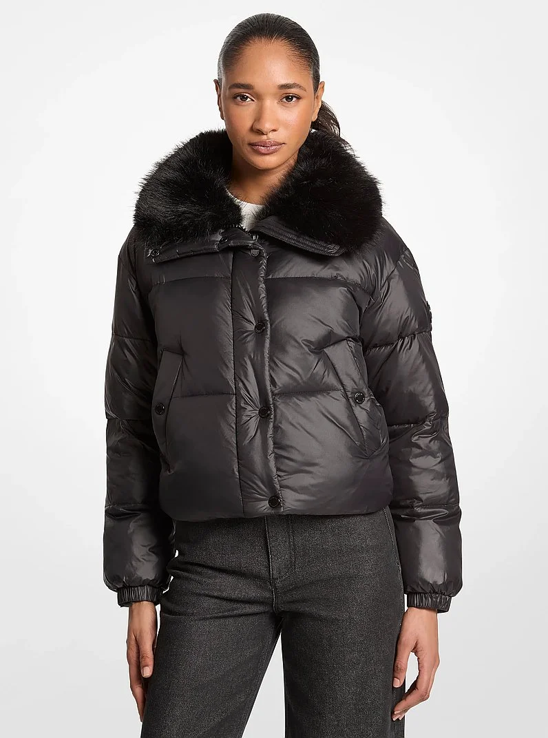 Logo Print and Sherpa Puffer Jacket - 1